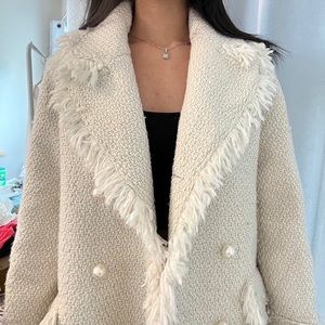 Midi size tweed jacket with fur outline